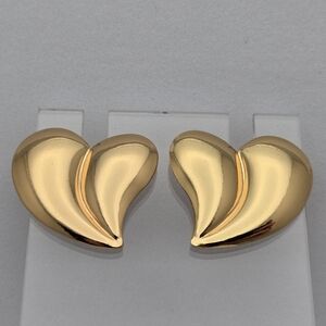Gold Heart Sculpted Puffy Stud Earrings Bold Romantic Statement 1''